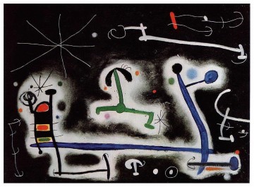 Joan Miró Werke - Charaktere und Vögel Party für die Nacht, die sich Joan Miró nähert